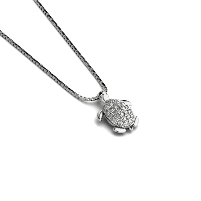 Tortue | Argent sterling .925 | Collier fermoir infini tortue de mer en cristal
