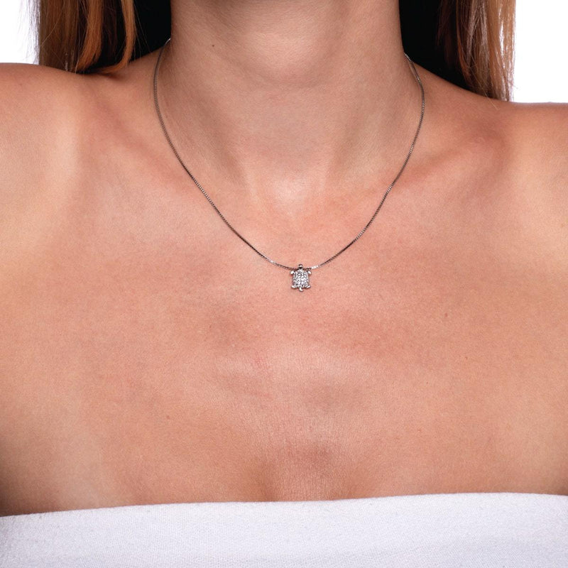 Tortue | Argent sterling .925 | Collier fermoir infini tortue de mer en cristal