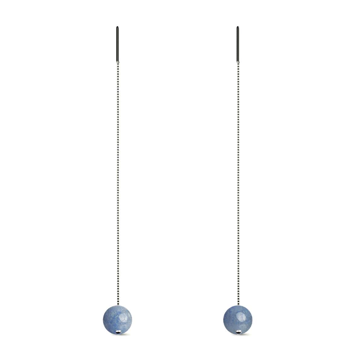 Blue Aventurine | .925 Sterling Silver | Gemstone Chain Drop Threader Earrings