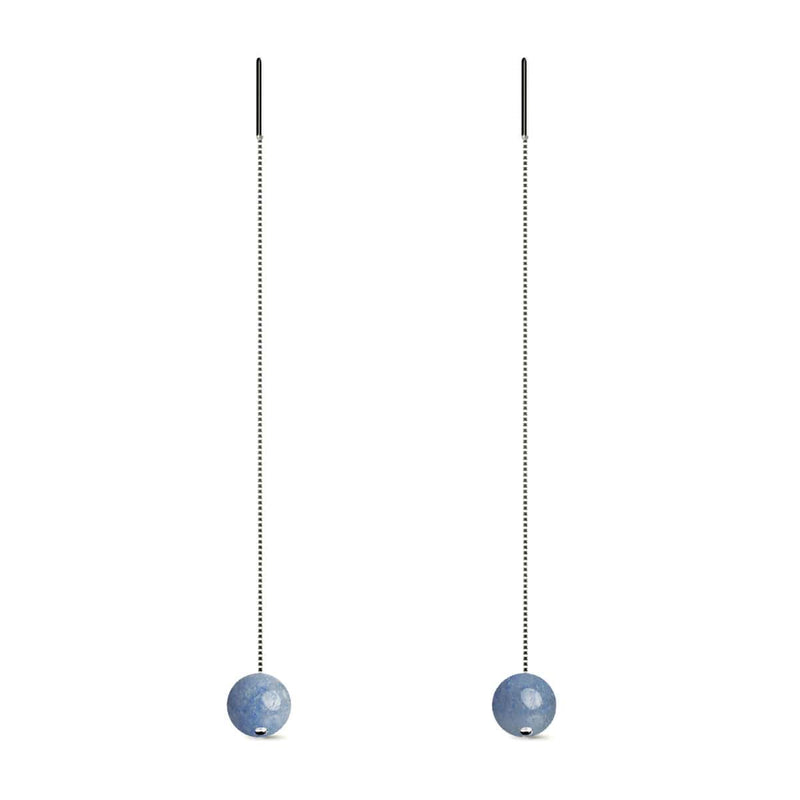 Aventurine bleue | Argent sterling .925 | Boucles d'oreilles à enfiler avec chaîne en pierres précieuses