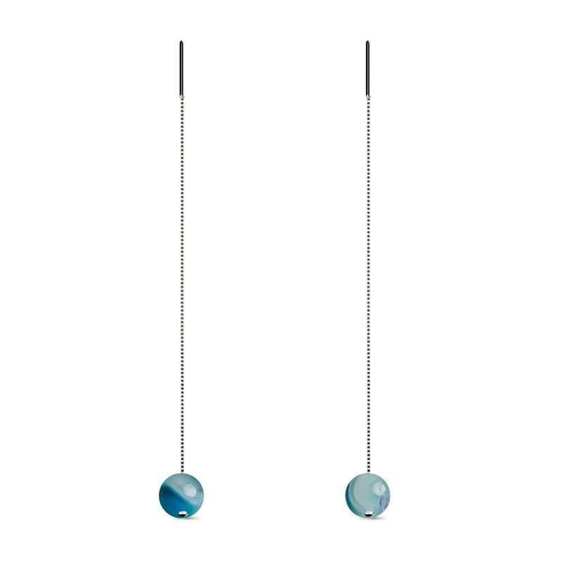 Agate Ligne Bleue | Argent sterling .925 | Boucles d'oreilles à enfiler avec chaîne en pierres précieuses