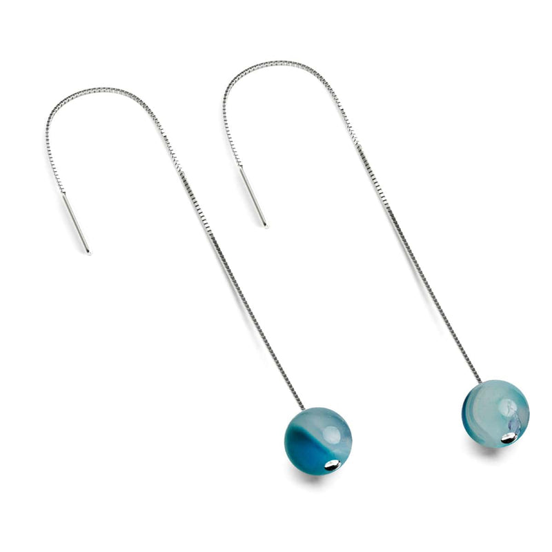 Agate Ligne Bleue | Argent sterling .925 | Boucles d'oreilles à enfiler avec chaîne en pierres précieuses