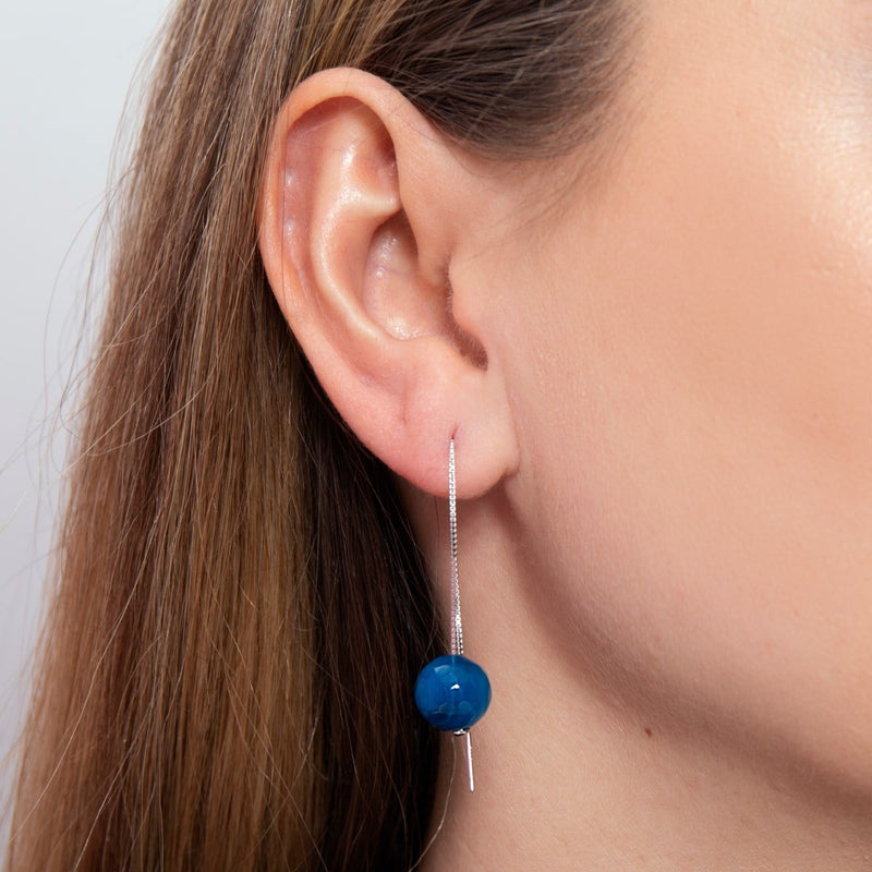 Agate Ligne Bleue | Argent sterling .925 | Boucles d'oreilles à enfiler avec chaîne en pierres précieuses