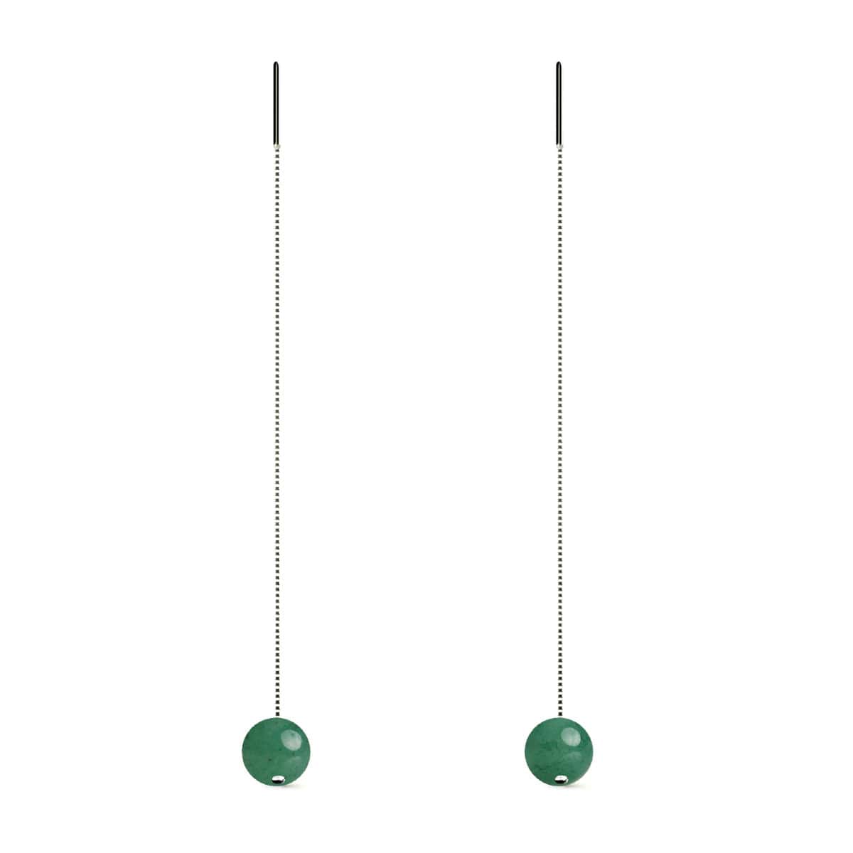 Jade Vert | Argent sterling .925 | Boucles d'oreilles à enfiler avec chaîne en pierres précieuses