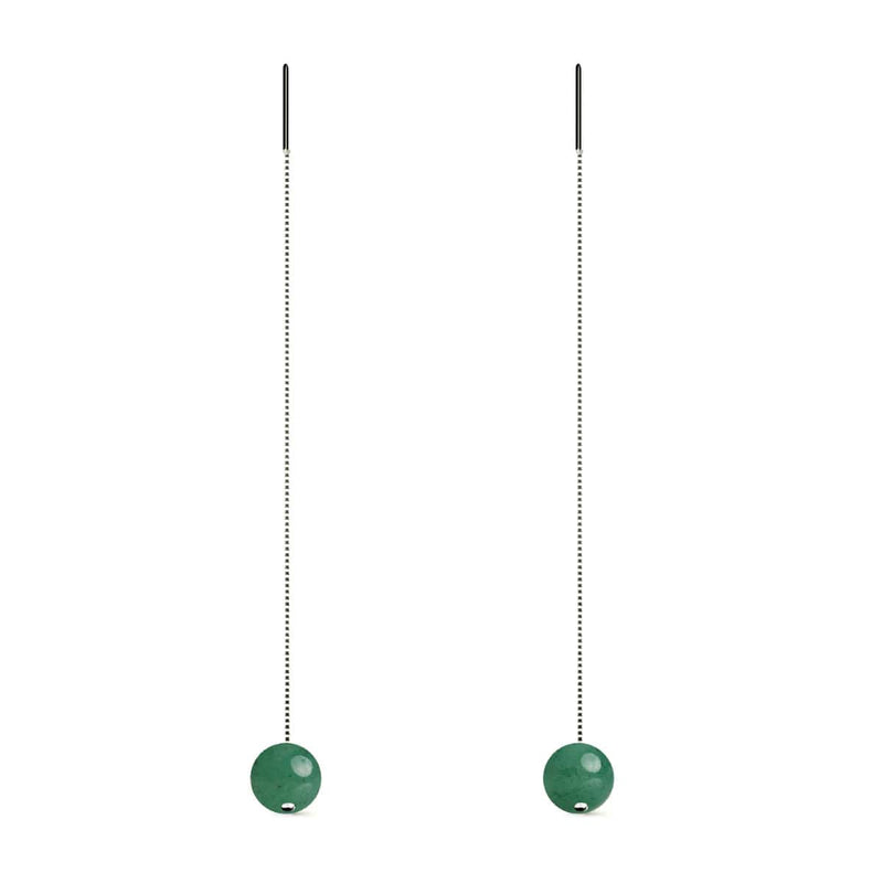 Jade Vert | Argent sterling .925 | Boucles d'oreilles à enfiler avec chaîne en pierres précieuses
