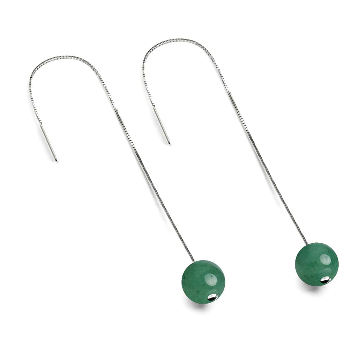 Jade Vert | Argent sterling .925 | Boucles d'oreilles à enfiler avec chaîne en pierres précieuses