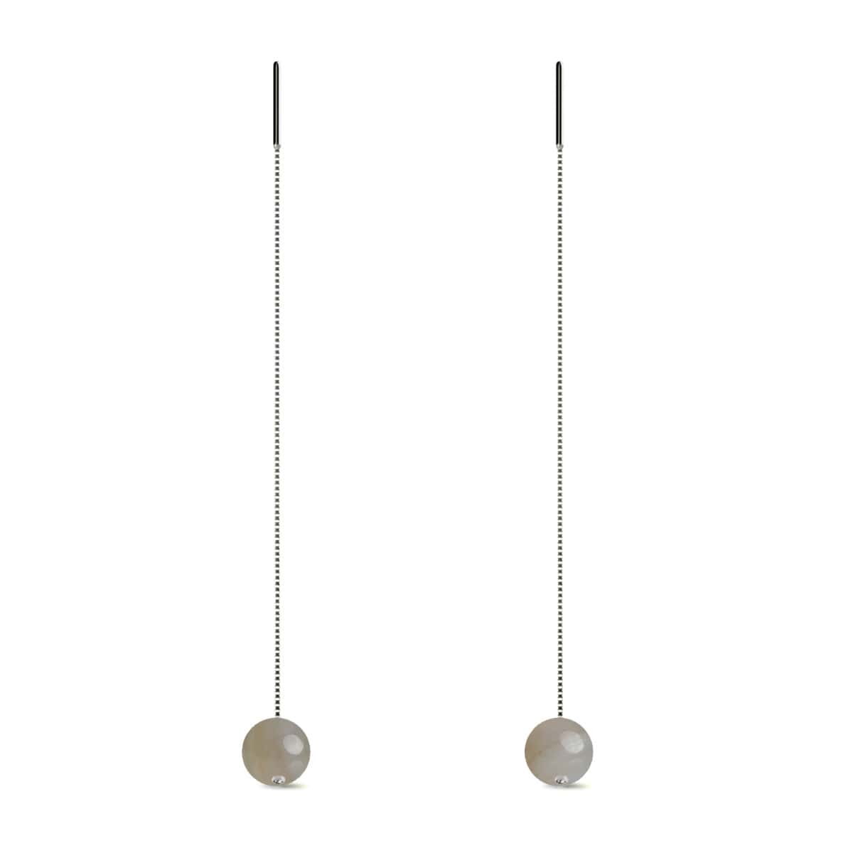 Agate Ligne Grise | Argent sterling .925 | Boucles d'oreilles à enfiler avec chaîne en pierres précieuses