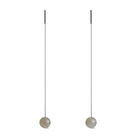 Agate Ligne Grise | Argent sterling .925 | Boucles d'oreilles à enfiler avec chaîne en pierres précieuses