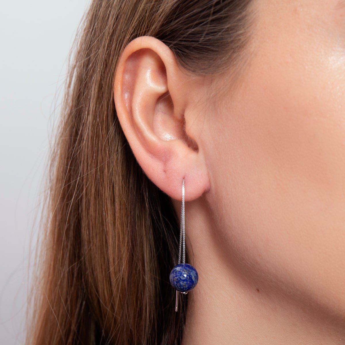 Lapis | .925 Sterling Silver | Chain Drop Threader Gemstone Earrings
