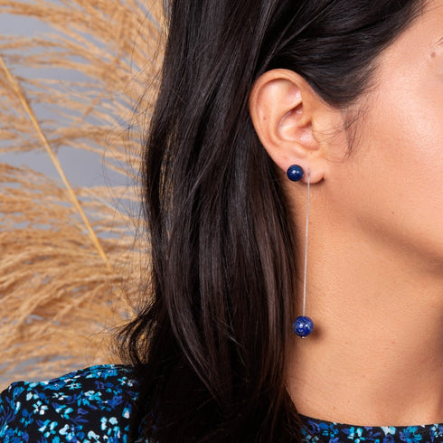 Lapis | .925 Sterling Silver | Chain Drop Threader Gemstone Earrings