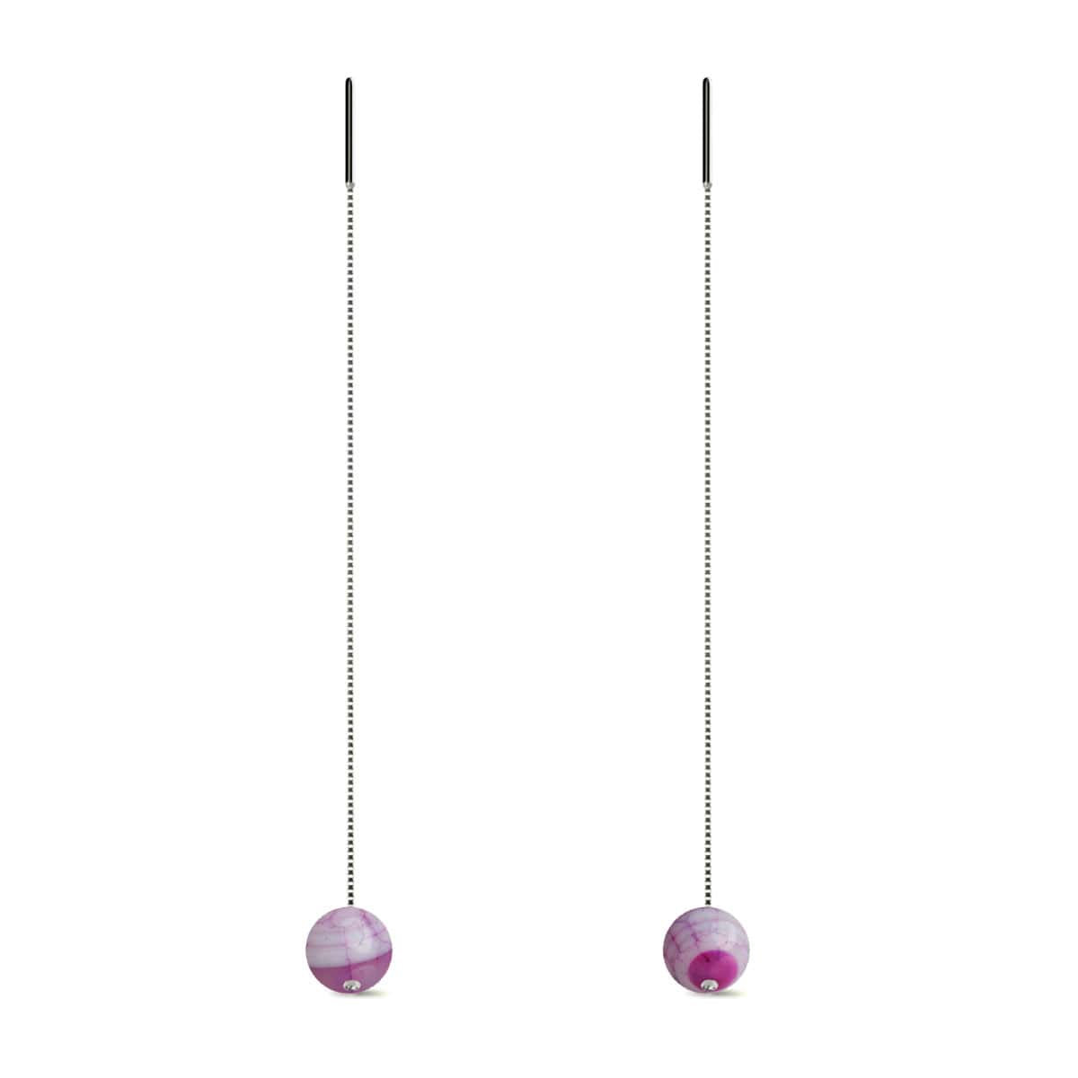 Agate multicolore | Argent sterling .925 | Boucles d'oreilles à enfiler avec chaîne en pierres précieuses