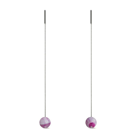 Agate multicolore | Argent sterling .925 | Boucles d'oreilles à enfiler avec chaîne en pierres précieuses