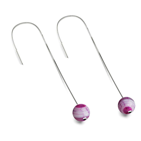 Agate multicolore | Argent sterling .925 | Boucles d'oreilles à enfiler avec chaîne en pierres précieuses