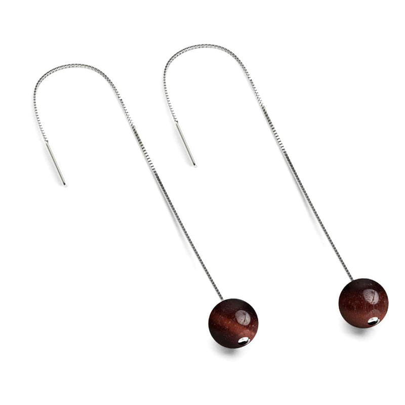 Red Tigers Eye | .925 Sterling Silver | Gemstone Chain Drop Threader Earrings