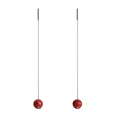 Red Turquoise | .925 Sterling Silver | Gemstone Chain Drop Threader Earrings