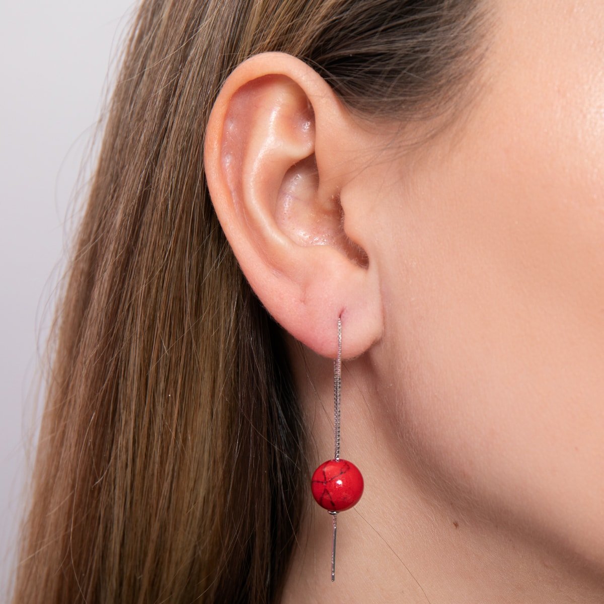 Rouge Turquoise | Argent sterling .925 | Boucles d'oreilles à enfiler avec chaîne en pierres précieuses