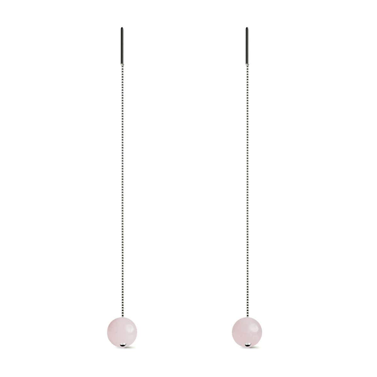 Rose Quartz | .925 Sterling Silver | Chain Drop Threader Gemstone Earrings