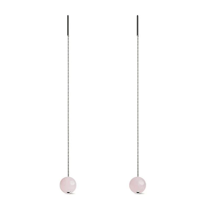Quartz rose | Argent sterling .925 | Boucles d'Oreilles Chaîne Drop Threader Gemstone