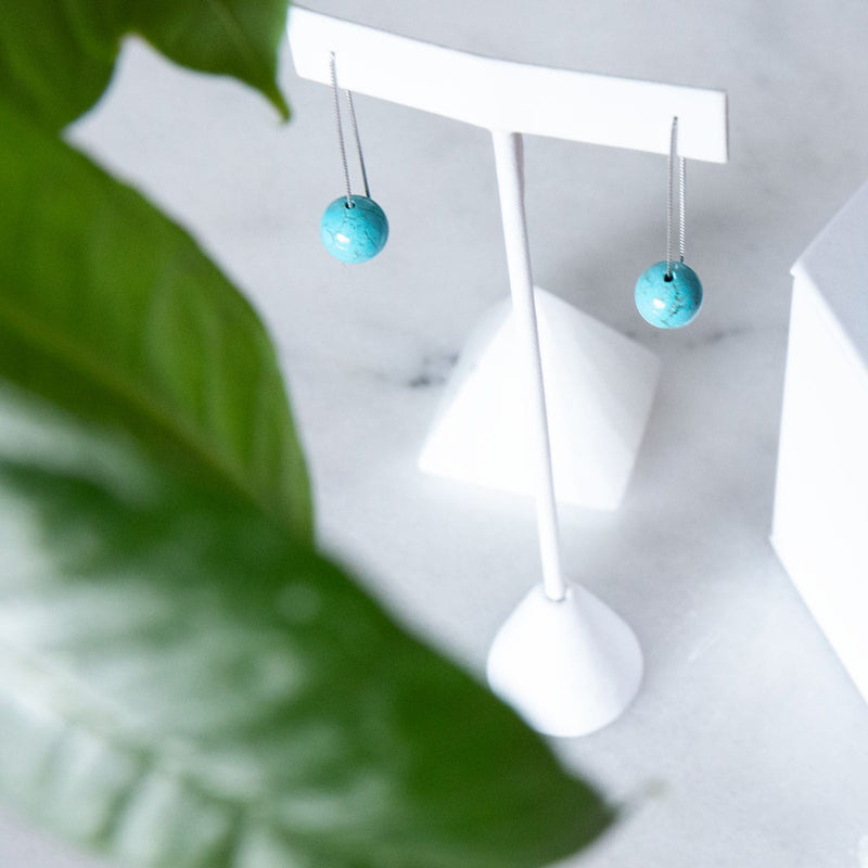 turquoise | Argent sterling .925 | Boucles d'Oreilles Chaîne Drop Threader Gemstone