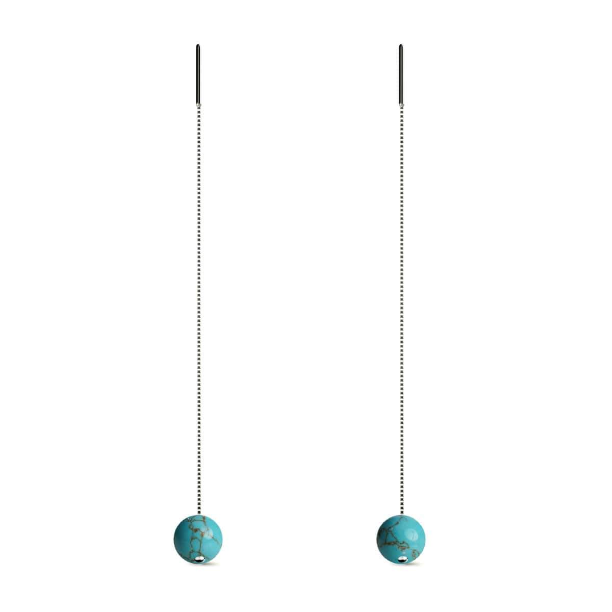 turquoise | Argent sterling .925 | Boucles d'Oreilles Chaîne Drop Threader Gemstone