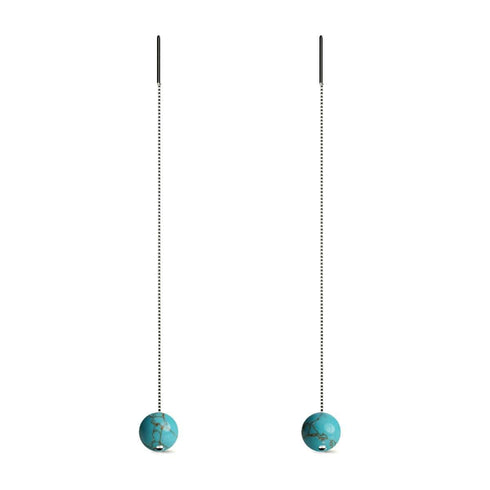 turquoise | Argent sterling .925 | Boucles d'Oreilles Chaîne Drop Threader Gemstone