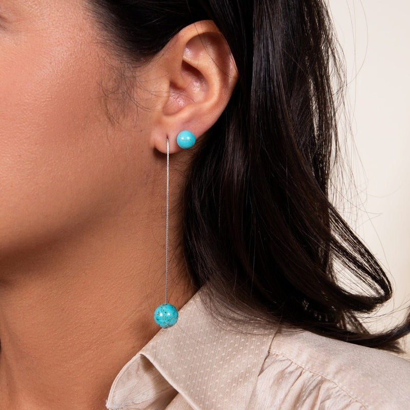 turquoise | Argent sterling .925 | Boucles d'Oreilles Chaîne Drop Threader Gemstone
