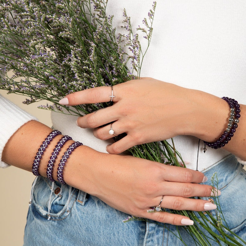 Améthyste | Argent sterling .925 | Bracelet de perles de pierres précieuses de guérison