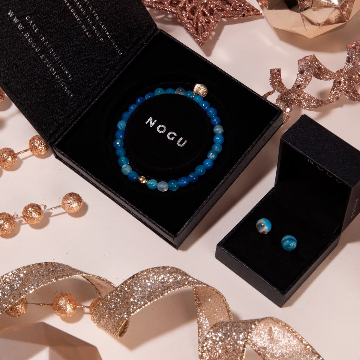 Agate Ligne Bleue | Or Vermeil .925 | Bracelet de perles de pierres précieuses de guérison