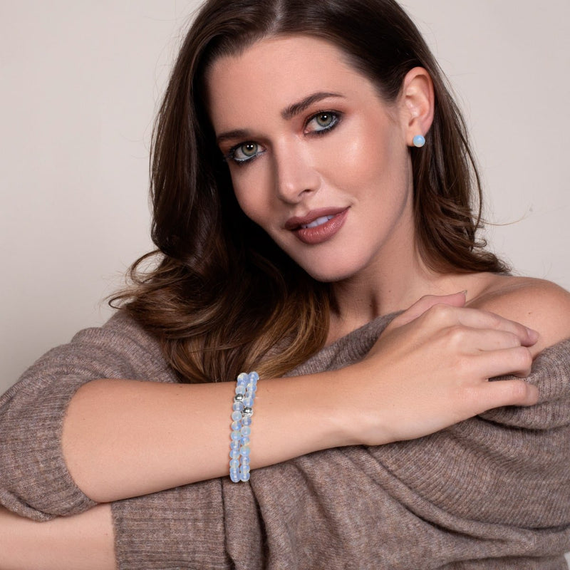 Opal Moonstone | .925 Sterling Silver | Healing Gemstone Bead Bracelet