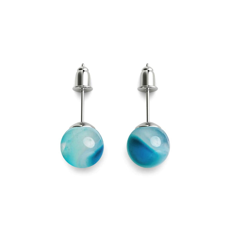 Agate Ligne Bleue | Argent sterling .925 | Boucles d'Oreilles Pierres Précieuses