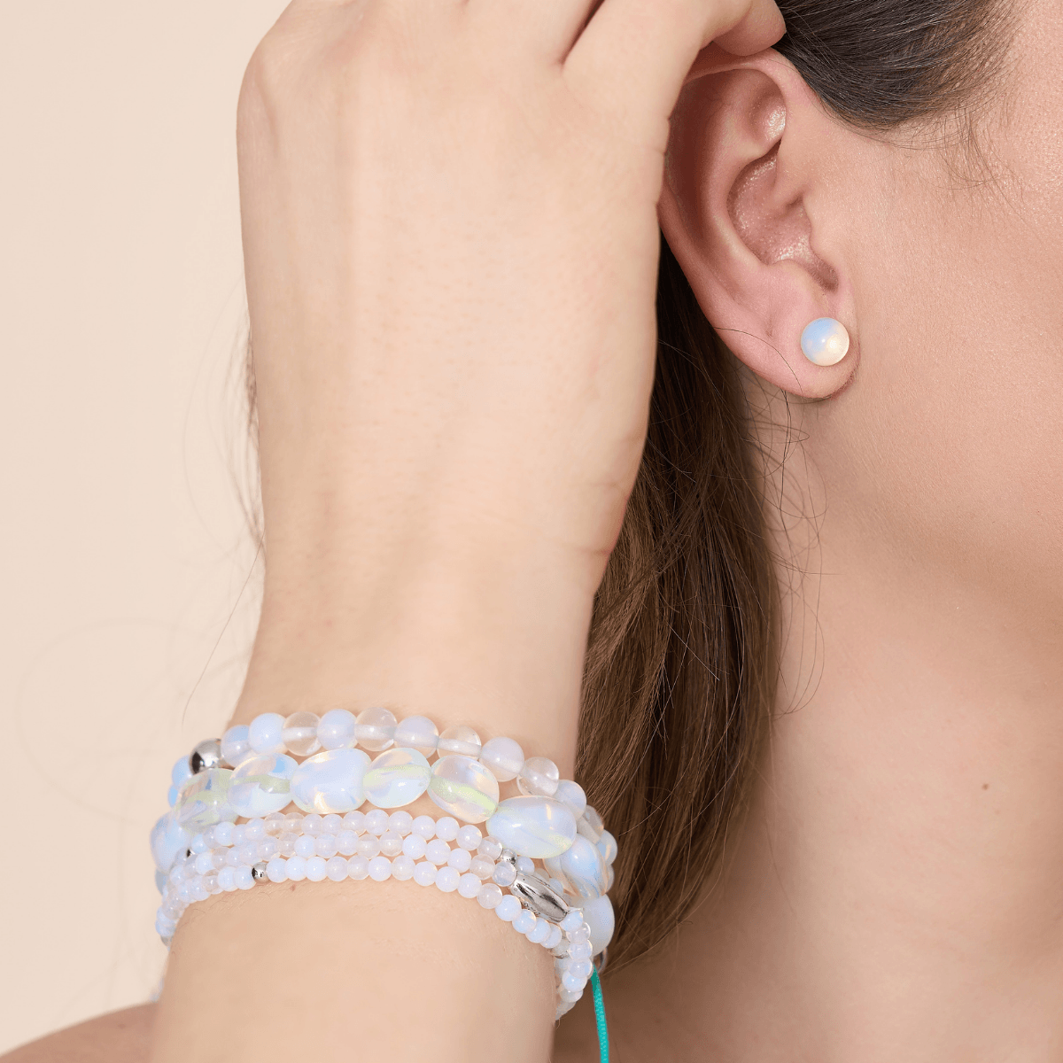 Boucles D'oreilles Argent 925 Avec Pierre De Lune & Opaline - Pendantes, Dormeuses, Neuves Avec étiquettes
