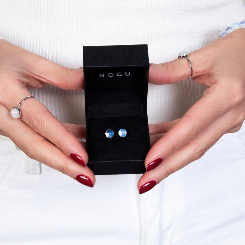 Pierre de lune opale | Argent sterling .925 | Boucles d'Oreilles Mini Pierres Précieuses