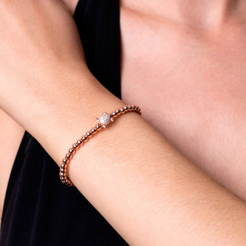 Tortue | .925 Argent Sterling Or Rose Vermeil | Bracelet tortue de mer diamant CZ
