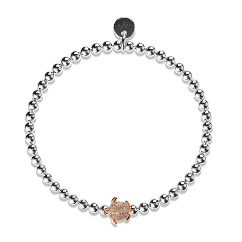 Tortue | .925 Argent Sterling Blanc & Or Rose Vermeil | Bracelet tortue de mer diamant CZ