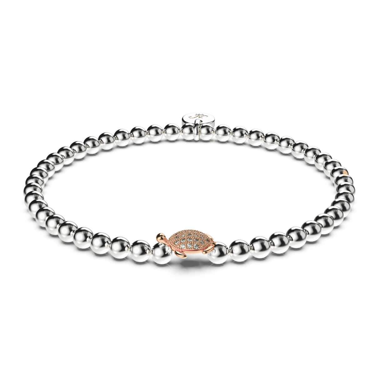Tortue | .925 Argent Sterling Blanc & Or Rose Vermeil | Bracelet tortue de mer diamant CZ