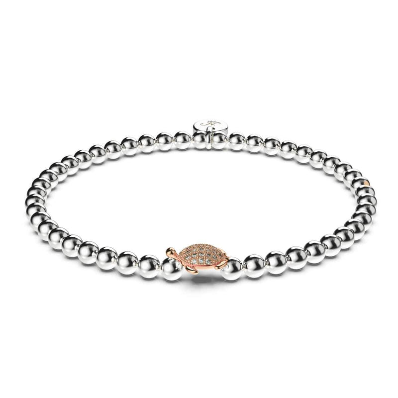 Tortue | .925 Argent Sterling Blanc & Or Rose Vermeil | Bracelet tortue de mer diamant CZ