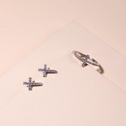 béni | Argent sterling .925 | Boucles d'oreilles croix diamant CZ
