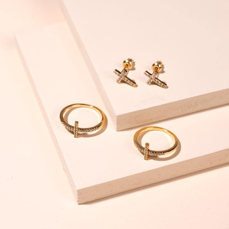 béni | Or Vermeil | Boucles d'oreilles croix diamant CZ