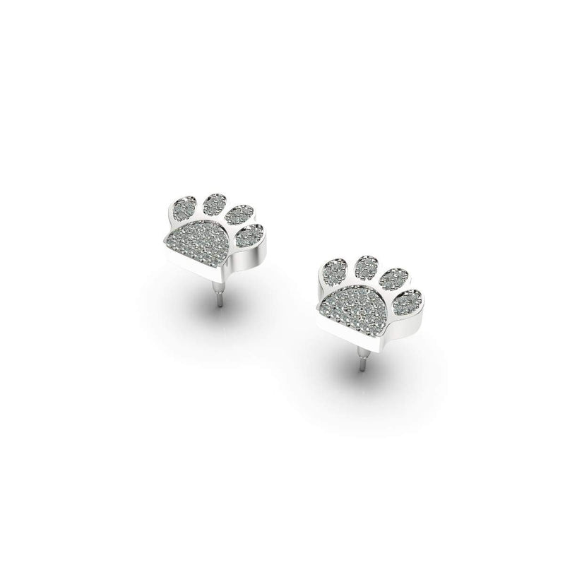 patte | Argent sterling .925 | Boucles d'oreilles à imprimé chiot avec diamants CZ