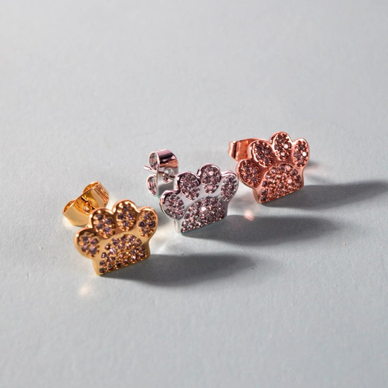 patte | Argent sterling .925 | Boucles d'oreilles à imprimé chiot avec diamants CZ