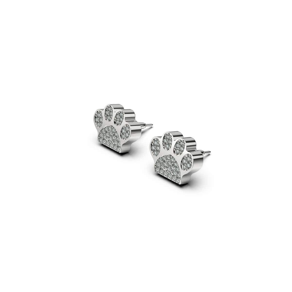 patte | Argent sterling .925 | Boucles d'oreilles à imprimé chiot avec diamants CZ