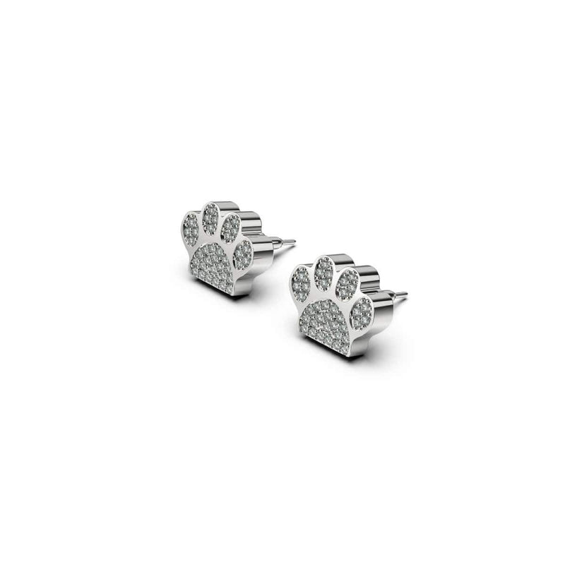 patte | Argent sterling .925 | Boucles d'oreilles à imprimé chiot avec diamants CZ