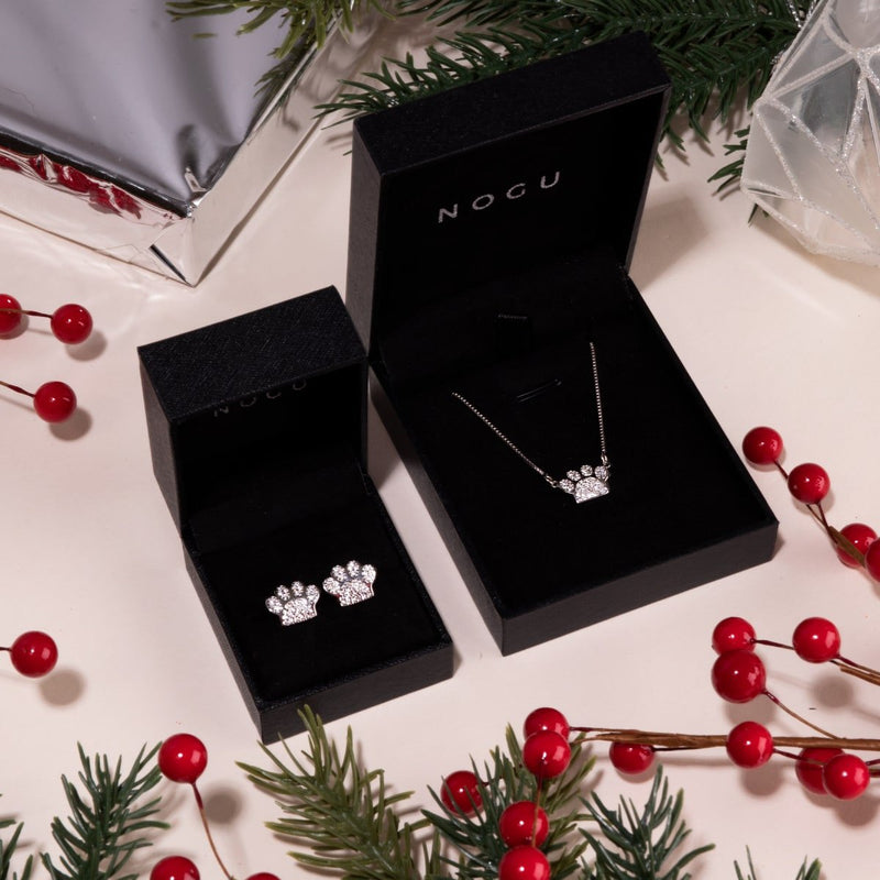 patte | Argent sterling .925 | Boucles d'oreilles à imprimé chiot avec diamants CZ