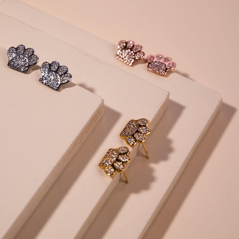 patte | Argent sterling .925 | Boucles d'oreilles à imprimé chiot avec diamants CZ