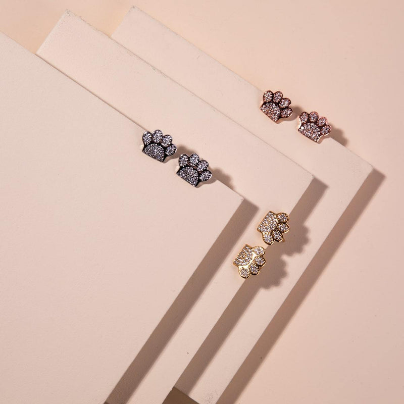 patte | Or Vermeil | Boucles d'oreilles à imprimé chiot avec diamants CZ