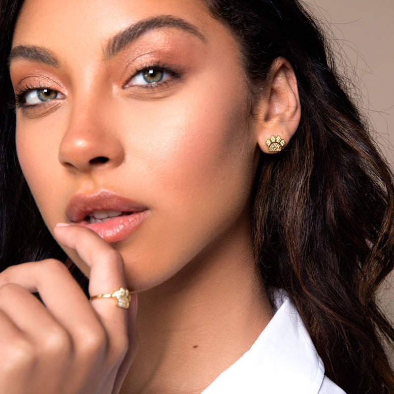 patte | Or Vermeil | Boucles d'oreilles à imprimé chiot avec diamants CZ