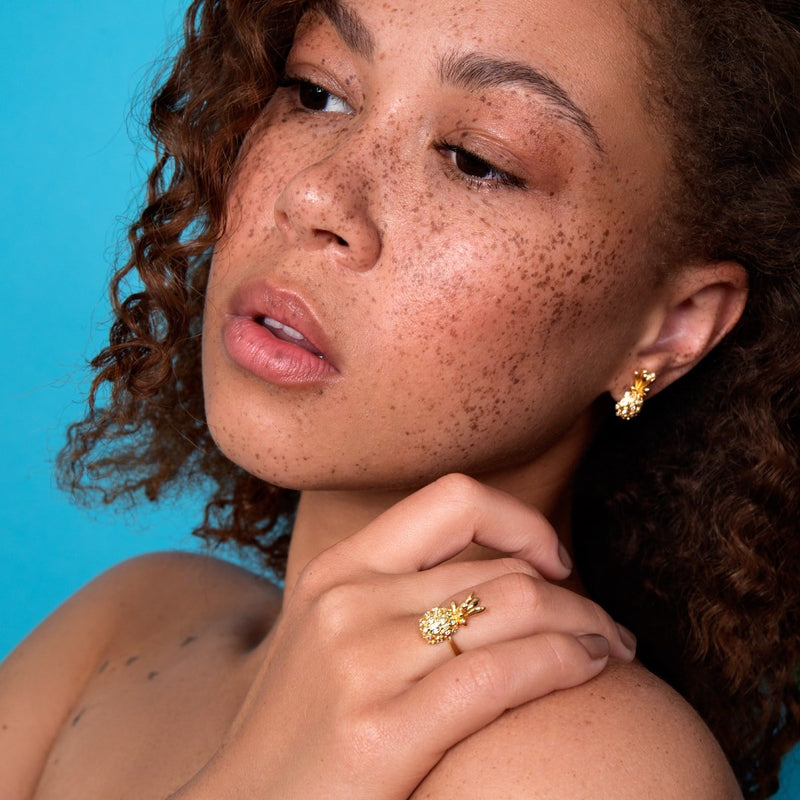 Pina Colada | Gold Vermeil | CZ Diamond Pineapple Earrings