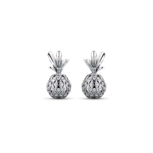 Pina colada | Or Blanc Vermeil | Boucles d'oreilles ananas diamant CZ