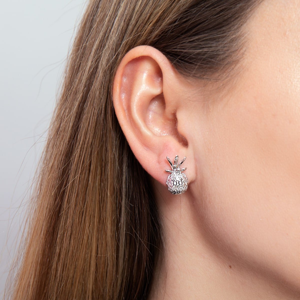 Pina Colada | White Gold Vermeil | CZ Diamond Pineapple Earrings