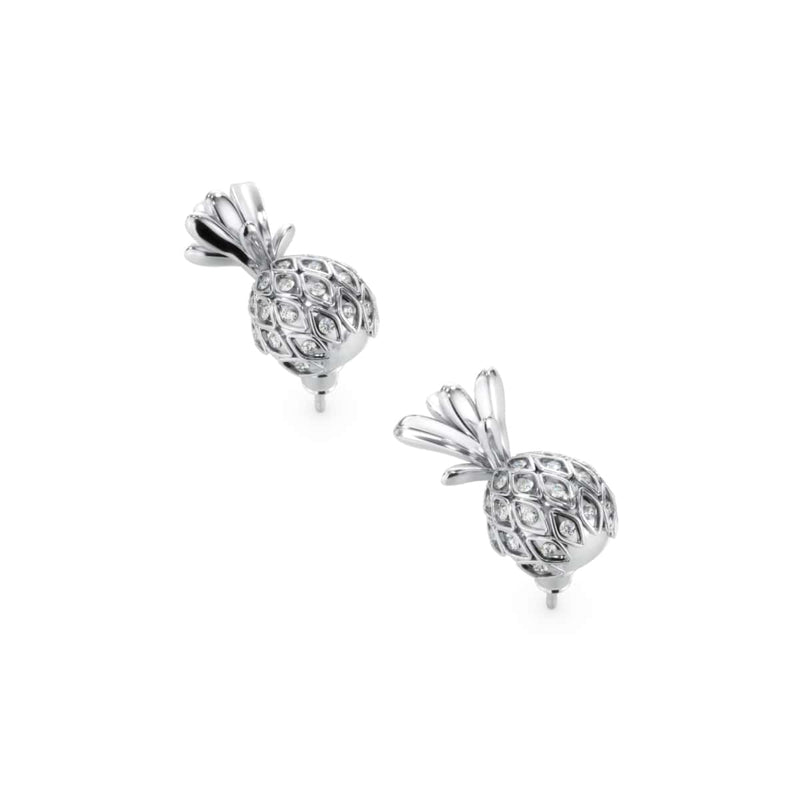 Pina Colada | White Gold Vermeil | CZ Diamond Pineapple Earrings
